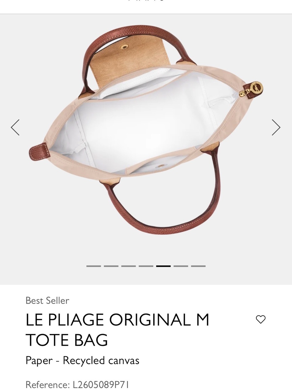 Longchamp Le Pliage M Tote in Beige with Brown Trim - Picture 4 of 9